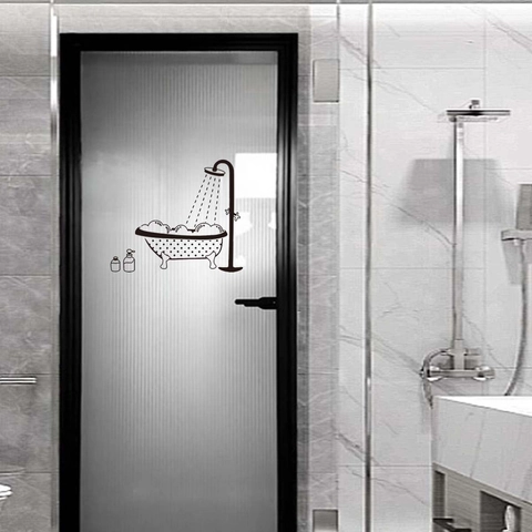 Moderne Minimaliste Noir Baignoire Douche Sticker Mural Imperméable Amovible Salle de Bain Porte en Verre Décalcomanie Décoration Maison