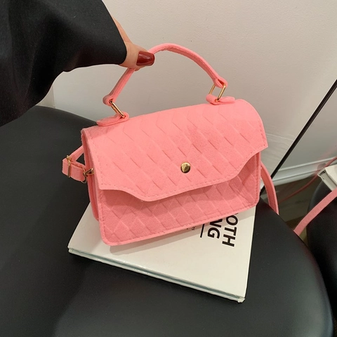 Fashion Women Felt Quilted Handbag Small Square Crossbody Shoulder Bag Solid Color Minimalist Daily Travel Fashion Handbag