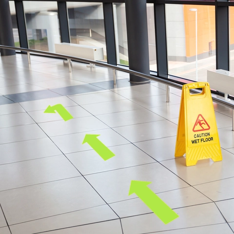 Adesivi Freccia Direzionale Per Pavimento Verde Fluorescente PVC Impermeabile Decalcomanie Rimovibili Per Centro Commerciale