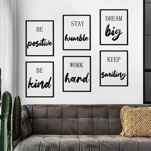 Nordic Style Modern Minimalist PVC Wall Stickers Set Inspirational English Quotes Black White Affirmations Home Office Wall Decor