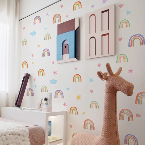 Autocollants Muraux Lumineux Brille Dans Le Noir PVC Arc En Ciel Étoile Coeur Nuages Soleil Décor Aquarelle Pour Chambre Enfant