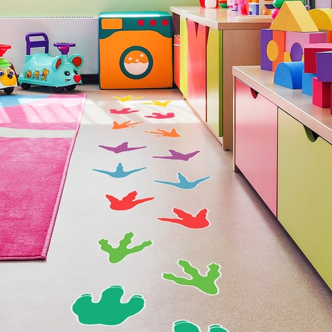 Colorful Dinosaur Claw Footprint Floor Stickers For Kids Room Kindergarten Classroom Decoration Removable PVC Footprint Wall Decals