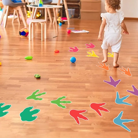 Colorful Dinosaur Claw Footprint Floor Stickers For Kids Room Kindergarten Classroom Decoration Removable PVC Footprint Wall Decals