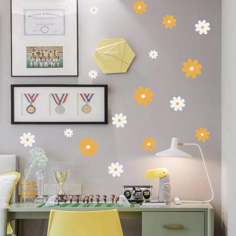 White Yellow Daisy Wall Stickers PVC Floral DIY Self Adhesive Decals For Kids Bedroom Nursery Living Room Home Decor