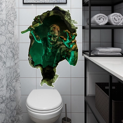 Halloween 3D Zombie Wall Sticker PVC Horror Axe Zombie Decal For Bathroom Bedroom Home Party Spooky Decoration