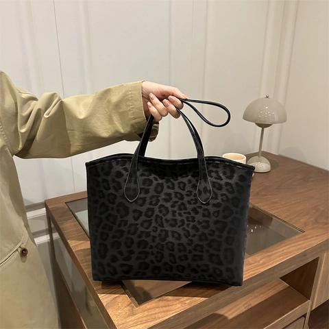 Bolso Tote Con Estampado De Leopardo Gran Capacidad Aspecto Gamuza Mate Bolso De Hombro Diario Retro Animal Print Mujer