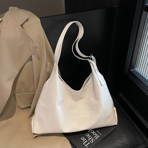 Minimalist Large Capacity PU Leather Tote Bag For Women Solid Color Winter Fashion Commuter Shoulder Underarm Hobo Bag