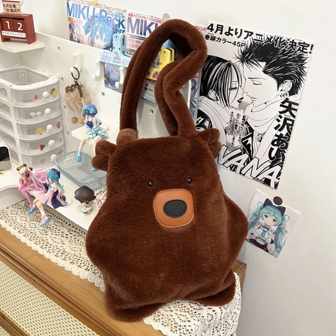Borsa a Tracolla in Peluche a Forma di Animale per Donna Orso Capybara Tote Grande Capacità Casual Divertente Borsa