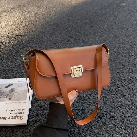 Borsa a Spalla Quadrata in Pelle PU Vintage da Donna Borsa a Tracolla Minimalista Rétro con Fibbia in Metallo Quotidiana