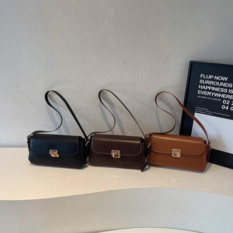 Vintage PU Leder Umhängetasche Für Damen Minimalistische Quadratische Achseltasche Mit Goldener Metallschnalle Mode Handtasche