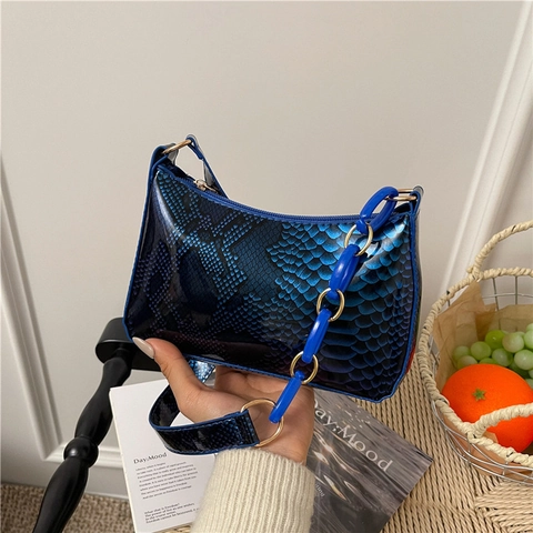 Dames Mode Krokodillenpatroon Glanzend PU Leer Onderarmtas Grote Capaciteit Kettingdecoratie Trendy Schouder Vierkante Tas