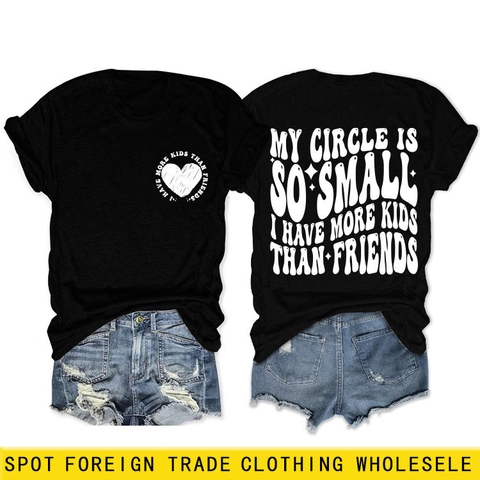 Dames Casual Katoenmix Ronde Hals T-Shirt My Circle Is So Small Letters Hart Print Korte Mouw Ruime Top