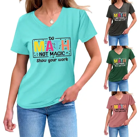 Maglietta Da Donna Con Scollo A V Do Math Not Magic Misto Cotone Maniche Corte Divertente Educativa Simboli Matematici Top Casual