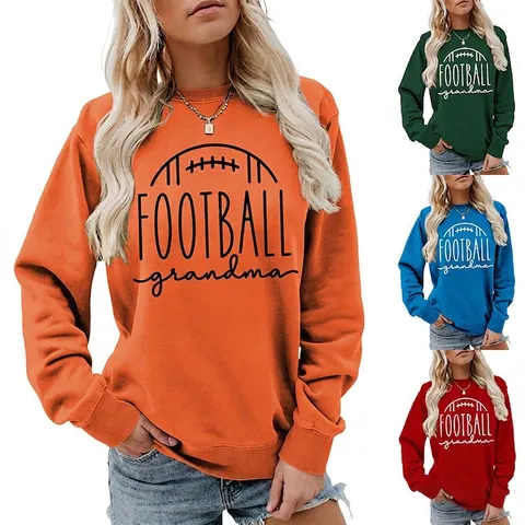 Women Casual Round Neck Long Sleeve Sweatshirt Football Grandma Print Cotton Blend Soft Breathable Pullover Top Daily Use