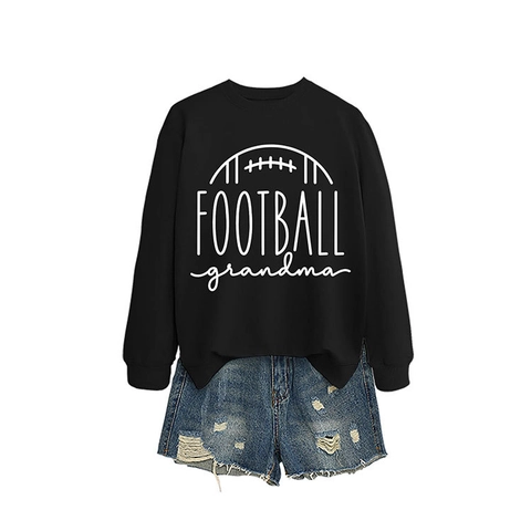 Women Casual Round Neck Long Sleeve Sweatshirt Football Grandma Print Cotton Blend Soft Breathable Pullover Top Daily Use