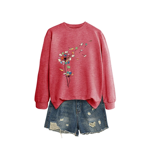 Sweat-shirt Femme Avec Impression Artistique de Livres Pissenlit Décontracté Col Rond Manches Longues Pullover Automne Hiver
