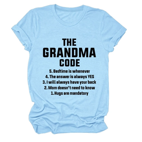 Damen Casual Grandma Code Buchstaben Druck Baumwollmischung Kurzarm Rundhals Lockeres T-Shirt Sommer Mode Tee Top Geschenk