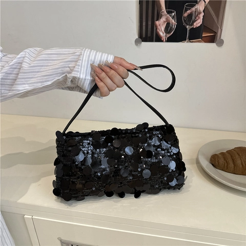 Women Sequin Shoulder Underarm Bag Sparkly Party Clutch Handbag Glitter Style Small Square Purse Black Silver Gold Purple