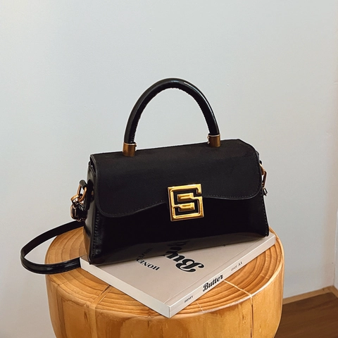 Borsa a Tracolla in Pelle PU Spleissata Vintage per Donna Piccola Borsa a Spalla Quadrata di Lusso Elegante Borsa a Mano per Pendolari Con Fibbia Dorata