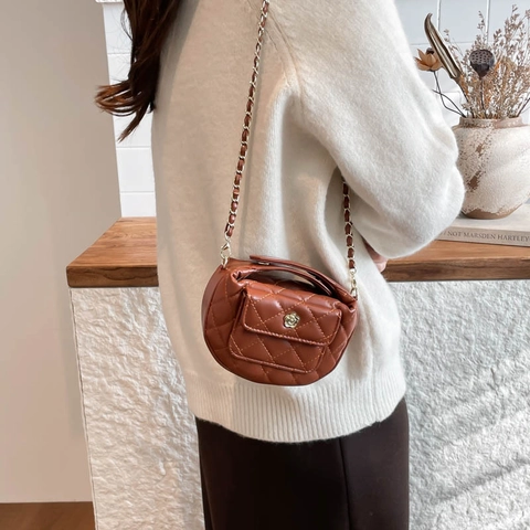 Kinderen Meisjes Mode Gewatteerde Crossbody Tas Camelia Metalen Gesp PU Leer Mini Ketting Handtas Mode Vierkante Tas