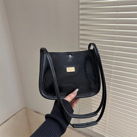 Borsa A Spalla Sottobraccio Da Donna In Pelle PU Chic Minimalista Borsa A Mano Baguette Con Piastra In Metallo