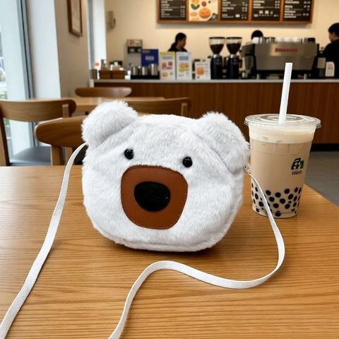 Sac À Bandoulière En Peluche En Forme D'ours Doux Fausse Fourrure Sac À Main De Dessin Animé Pour Femmes Filles