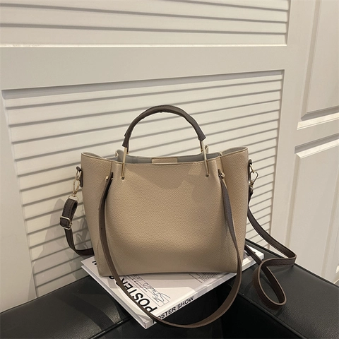 Damen Tote Eimer Tasche PU Leder Litschi Textur Metallgriff Umhängetasche Handtasche Täglich Pendeln Arbeit Chic Vintage