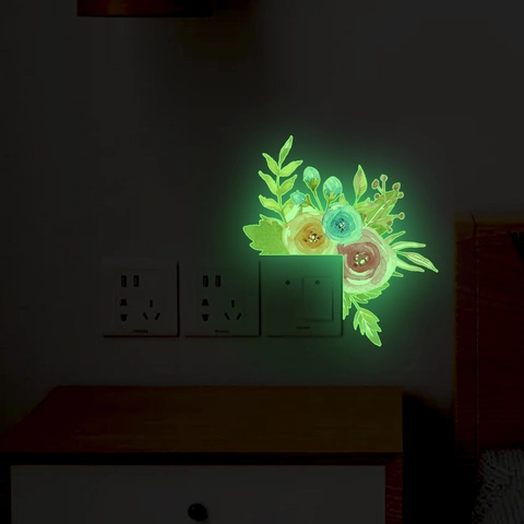 Luminous Floral Wall Sticker PVC Glow In The Dark Watercolor Flower Switch Decal For Home Bedroom Living Room Decoration