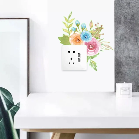 Luminous Floral Wall Sticker PVC Glow In The Dark Watercolor Flower Switch Decal For Home Bedroom Living Room Decoration
