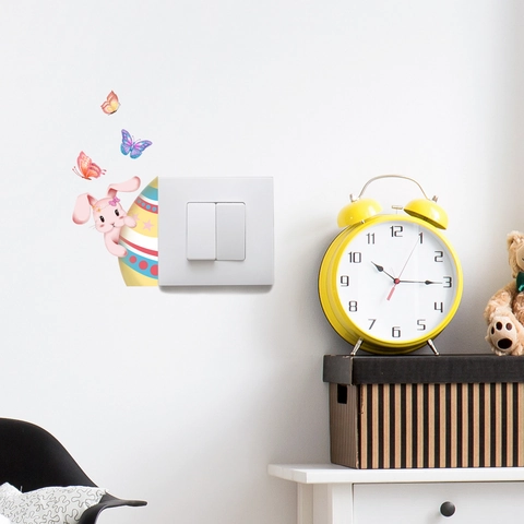 Adesivo Da Parete Coniglietto Di Pasqua Cartone Animato Uovo Farfalla Autoadesivo PVC Decorazione Interruttore Casa