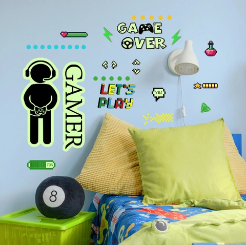 Luminous Game Theme Wall Stickers Glow In The Dark Pixel Gamer Controller Wall Decals DIY PVC Fluorescent Stickers For Gaming Room Decor
