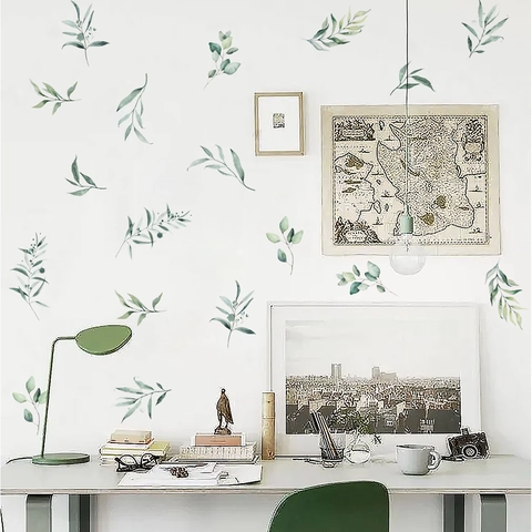Aquarell Grüne Eukalyptusblätter Wandaufkleber PVC Selbstklebende Pflanzen Wandtattoos Für Wohnzimmer Schlafzimmer Deko