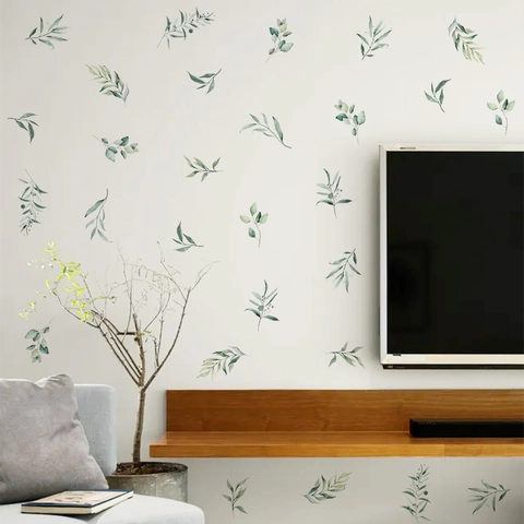 Aquarell Grüne Eukalyptusblätter Wandaufkleber PVC Selbstklebende Pflanzen Wandtattoos Für Wohnzimmer Schlafzimmer Deko