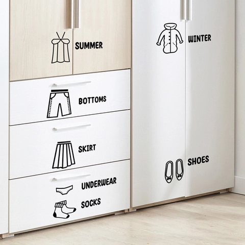 Minimalistische PVC Kleiderschrank Kleidung Aufbewahrung Klassifizierung Aufkleber Wasserdichte Schrank Organisation Etiketten Wandtattoo