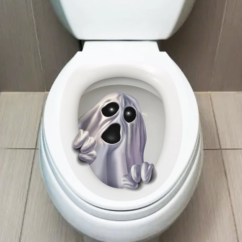 Halloween 3D Spooky Ghost Toilet Lid Sticker Waterproof PVC Bathroom Decoration Spooky Decal Spooky Party Props For Home