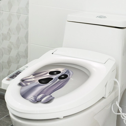 Halloween 3D Spooky Ghost Toilet Lid Sticker Waterproof PVC Bathroom Decoration Spooky Decal Spooky Party Props For Home
