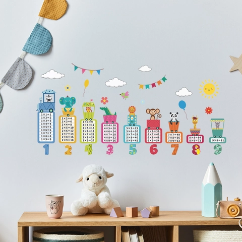 Cartoon Tiere Einmaleins Tabelle Wandtattoo Pädagogische PVC Selbstklebende Aufkleber Für Kinderzimmer Klassenzimmer Kindergarten Dekor