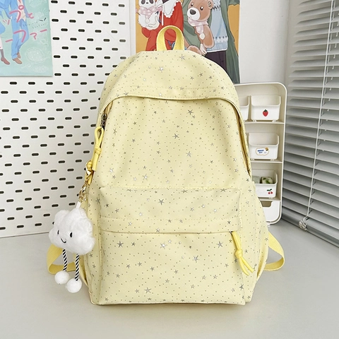 Kids School Backpack Star Print Large Capacity Nylon Bag With Cloud Pendant For Girls Students Japanese Style Daypack