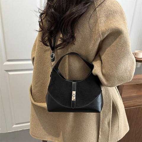 Bolso Hobo de Patchwork Vintage con Estampado de Leopardo para Mujer Color de Contraste Gamuza Cuero PU Bolso de Hombro Cierre de Metal