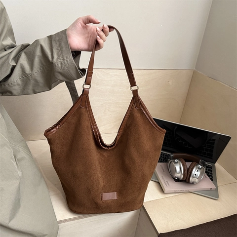 Bolso Hobo Grande De Gamuza Sintética Color Sólido Estampado Leopardo Bolso De Hombro Vintage Mujer Diario
