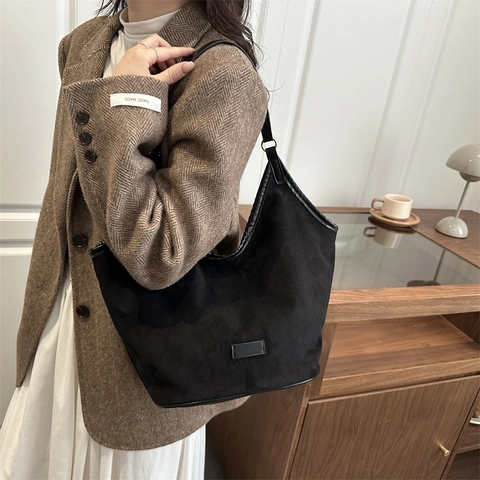 Bolso Hobo Grande De Gamuza Sintética Color Sólido Estampado Leopardo Bolso De Hombro Vintage Mujer Diario
