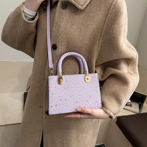 Borsa Tracolla In Pelle PU Con Motivo A Stelle Moda Manico Intrecciato Borsa A Spalla Piccola Borsa Quadrata Donna