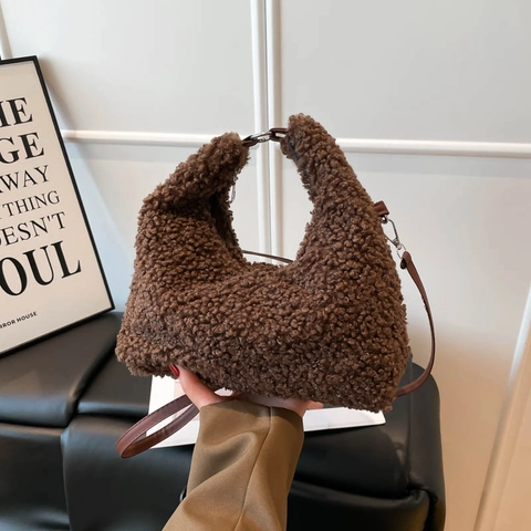 Damen Plüsch Dreieck Handtasche Lammwolle Optik Flauschige Umhängetasche Retro Fleece Schultertasche Winter Warme Tote Für Den Alltag