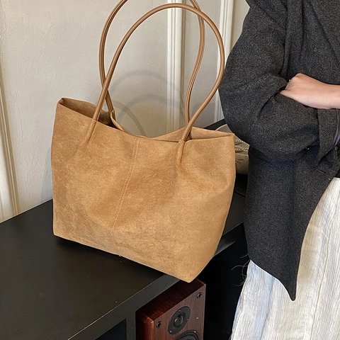 Borsa A Spalla In Camoscio Grande Capacità Borsa Tote Minimalista Da Donna Chic Per Il Pendolarismo Quotidiano