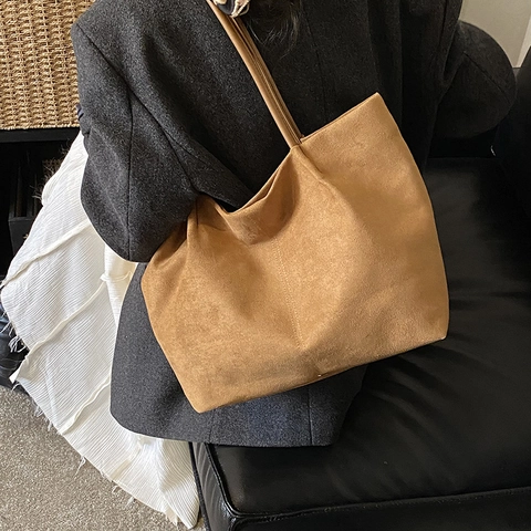 Borsa A Spalla In Camoscio Grande Capacità Borsa Tote Minimalista Da Donna Chic Per Il Pendolarismo Quotidiano