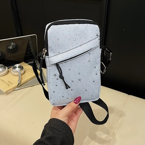 Damen Mini Stern Druck Handy Umhängetasche Nylon Stoff Kleine Schultertasche Mit Verstellbarem Gurt Lässige Reisetasche