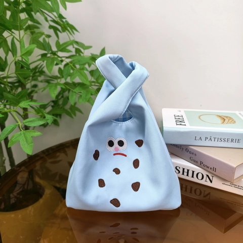 Piccola Borsa A Nodo In Tela Con Ricamo Biscotto Fodera A Quadretti Borsa A Mano Casual Per Ragazze