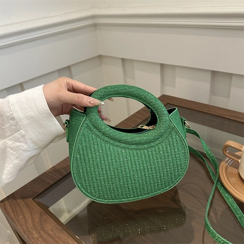 Women's Luxury Sequin Half Moon Crossbody Bag Glitter Pleated Top Handle Satchel Bag Fashion Small Hobo Bag Party Purse