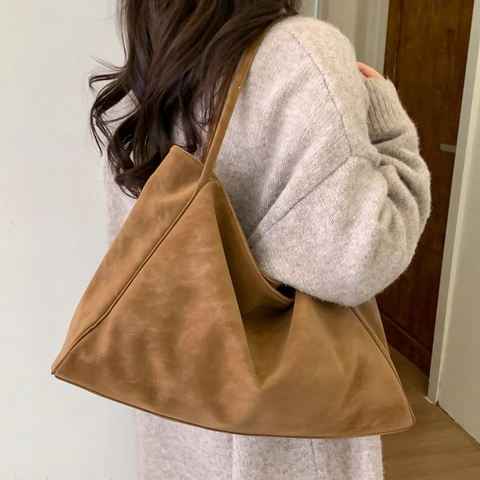 Minimalistische Große Kapazität Schultertasche Wildleder Textur PU Leder Tragetasche Lässige Pendler Handtasche Mit Magnetverschluss Für Frauen