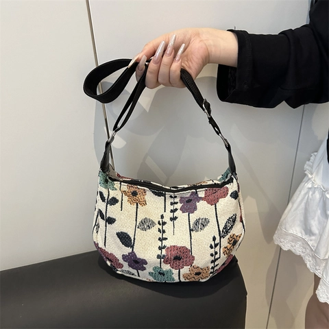 Borsa A Tracolla Donna Tessuto Velluto A Coste Mezzaluna Hobo Tracolla Regolabile Fantasia Zebra Fragola Casual Retro
